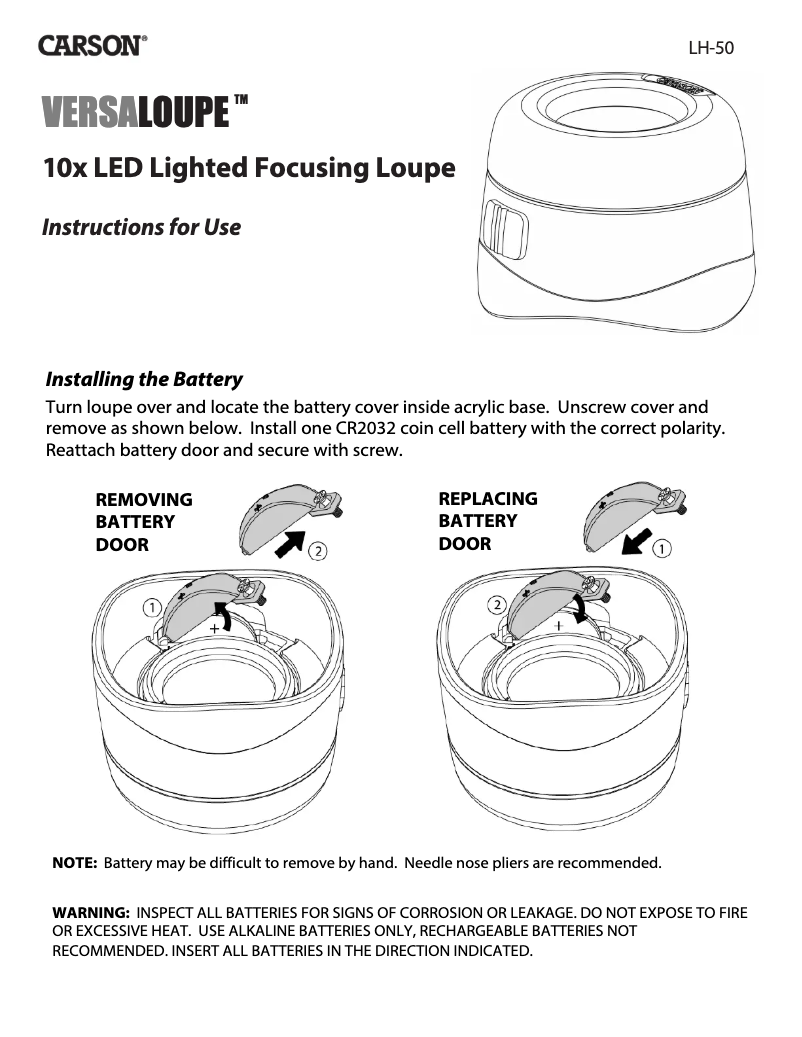 Página 1 del manual Manual de usuario Carson VersaLoupe LH-50