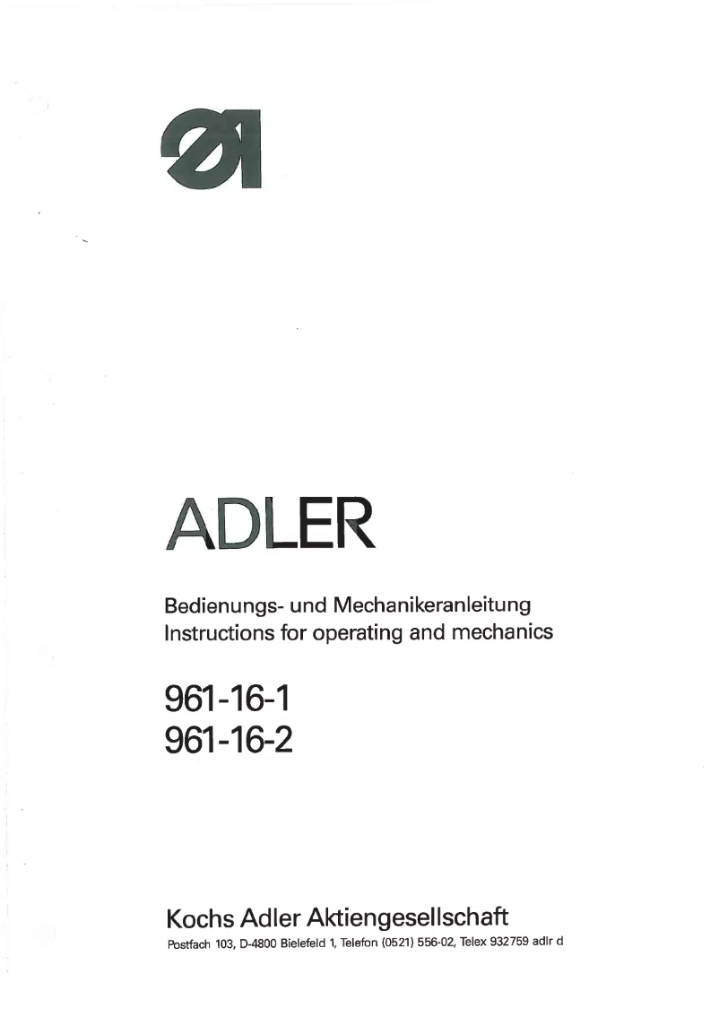 Página 1 del manual Manual de usuario Dürkopp Adler 961-16