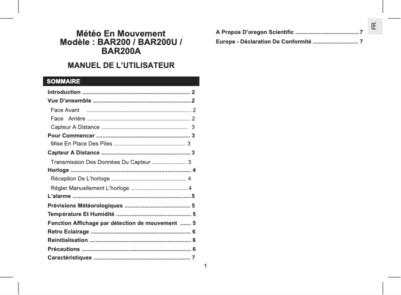 Imagen de la primera página del manual del dispositivo BAR200