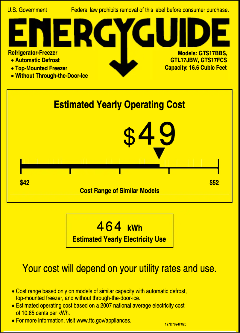 Página 1 del manual Etiqueta energética GE GTS17BBSRBB