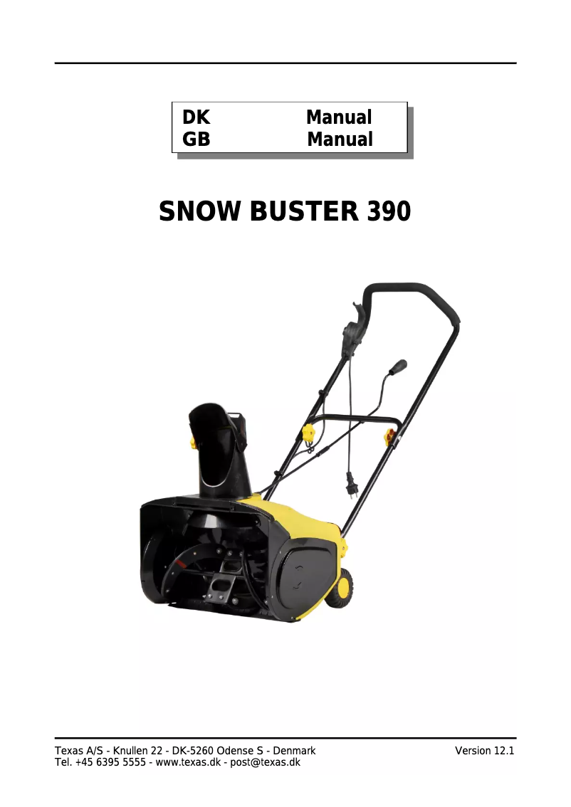 Imagen de la primera página del manual del dispositivo Snow Buster 390