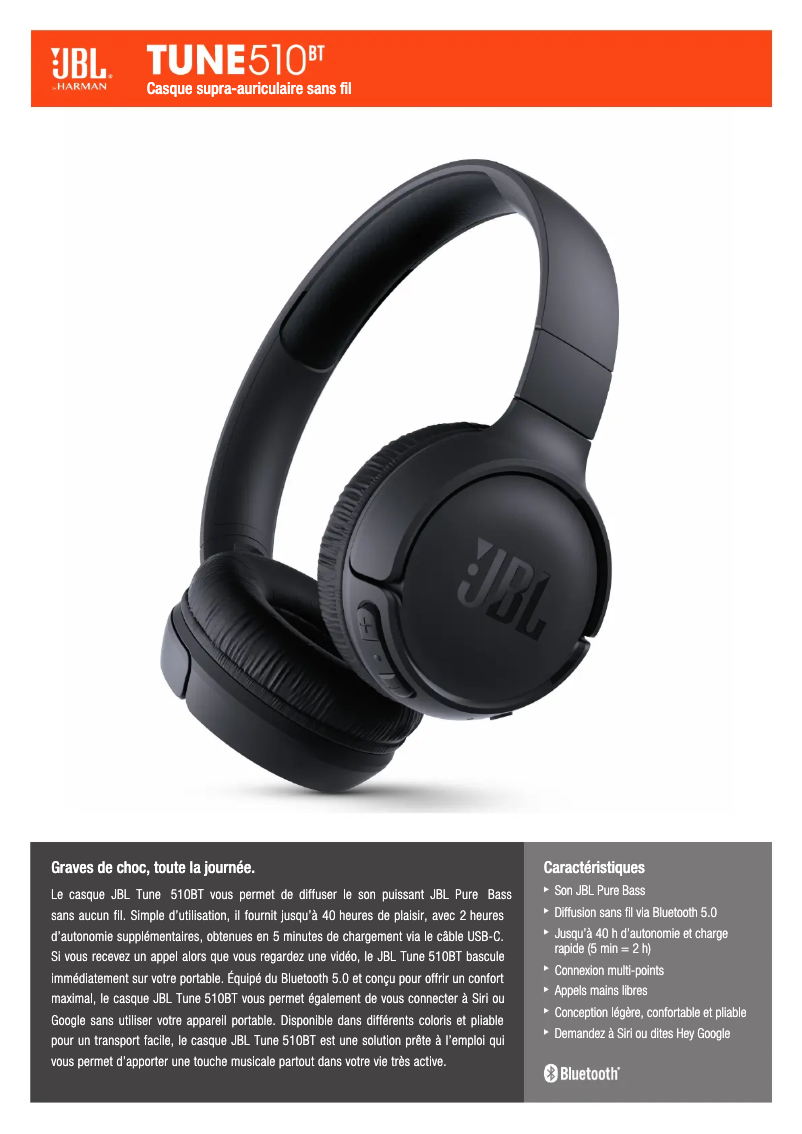Página 1 del manual Ficha técnica JBL Tune 510BT