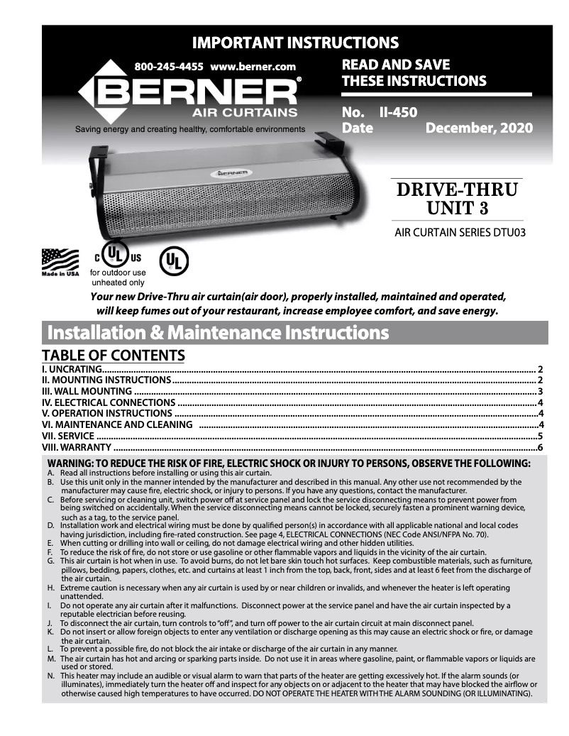 Página 1 del manual Manual de usuario Berner DTU03-2026EA