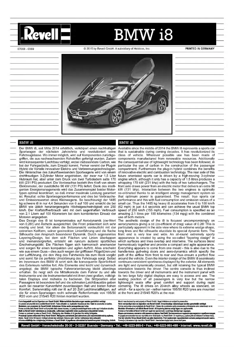Imagen de la primera página del manual del dispositivo BMW i8