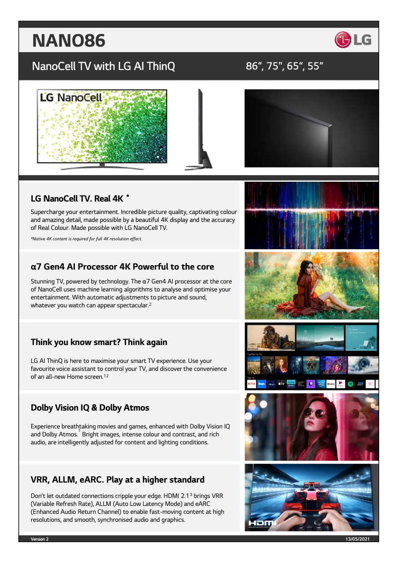 Página 1 del manual Ficha técnica LG 75NANO86TPA