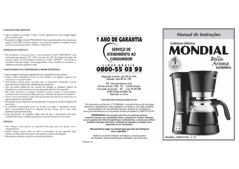 Página 1 del manual Manual de usuario Mondial Bella Arome C-14