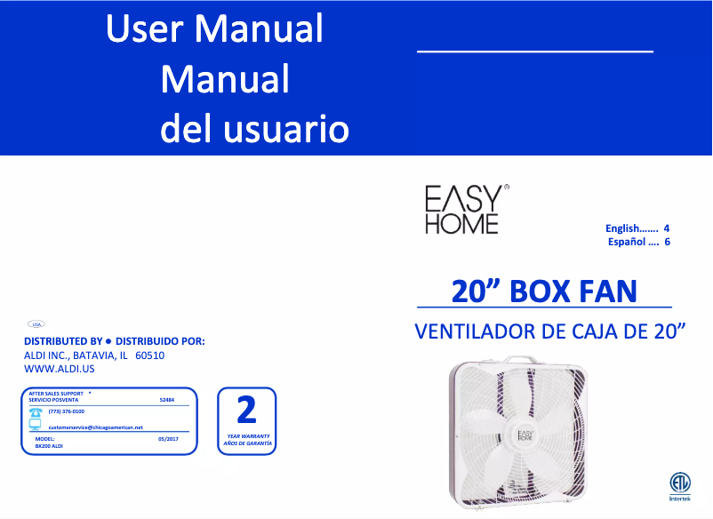Página nº 1 - Manual de usuario Easy Home Box Fan BX200ALDI
