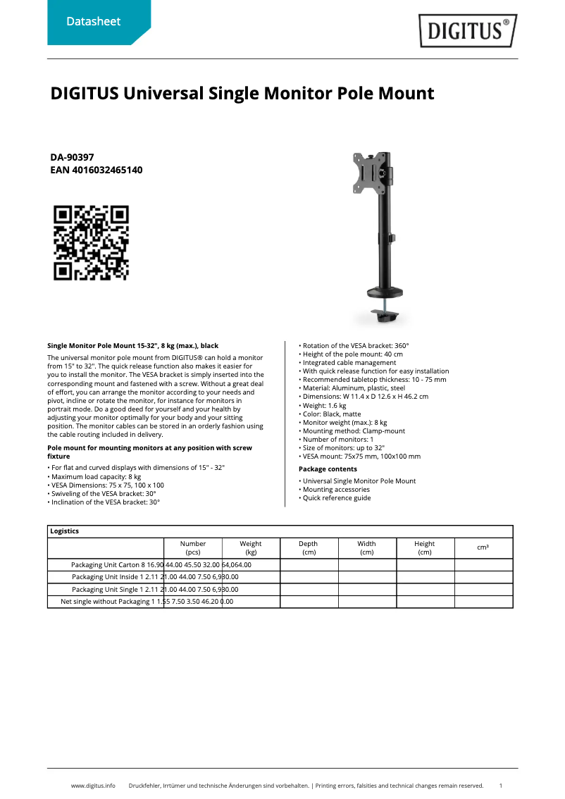 Página 1 del manual Ficha técnica Digitus DA-90397