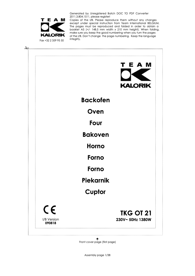 Imagen de la primera página del manual del dispositivo TKG OT 21