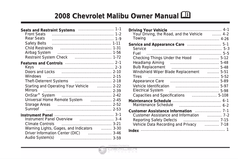 Página 1 del manual Manual de usuario Chevrolet Malibu Classic (2008)