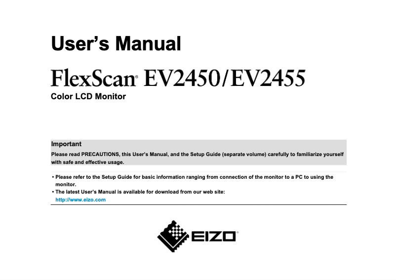 Imagen de la primera página del manual del dispositivo FlexScan EV2450F
