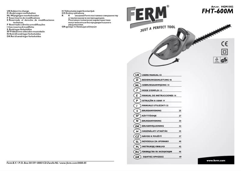 Página 1 del manual Manual de usuario Ferm HGM1002