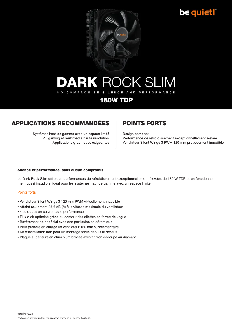 Página 1 del manual Ficha técnica Be Quiet! Dark Rock Slim