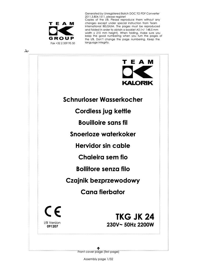Imagen de la primera página del manual del dispositivo TKG JK 24