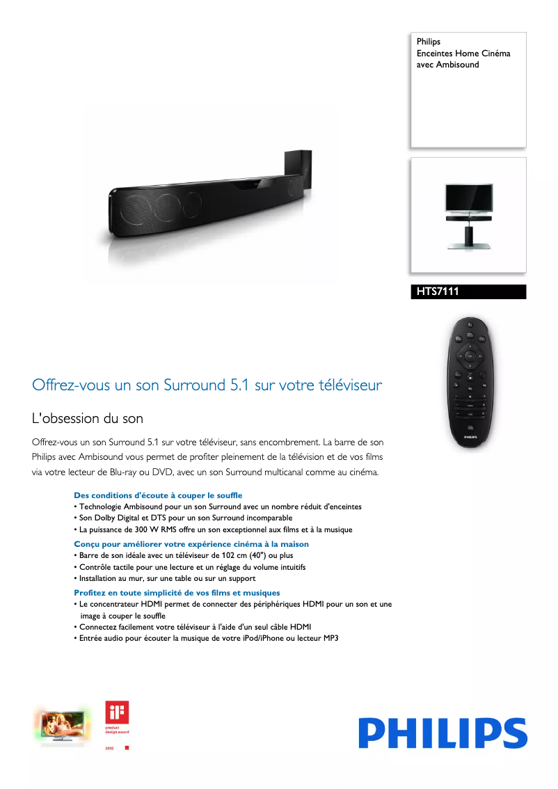 Página 1 del manual Ficha técnica Philips HTS7111