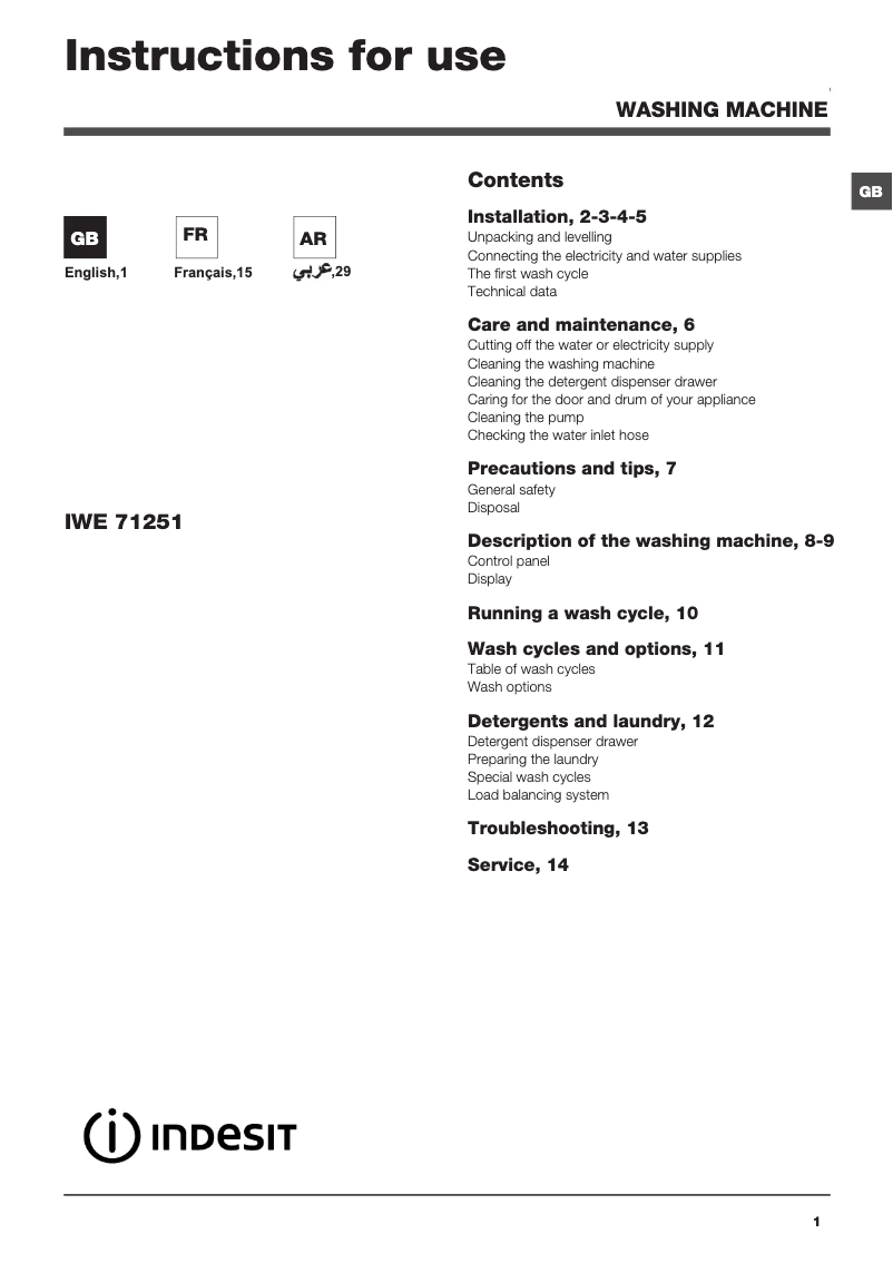 Imagen de la primera página del manual del dispositivo IWE 71251 C ECO GCC
