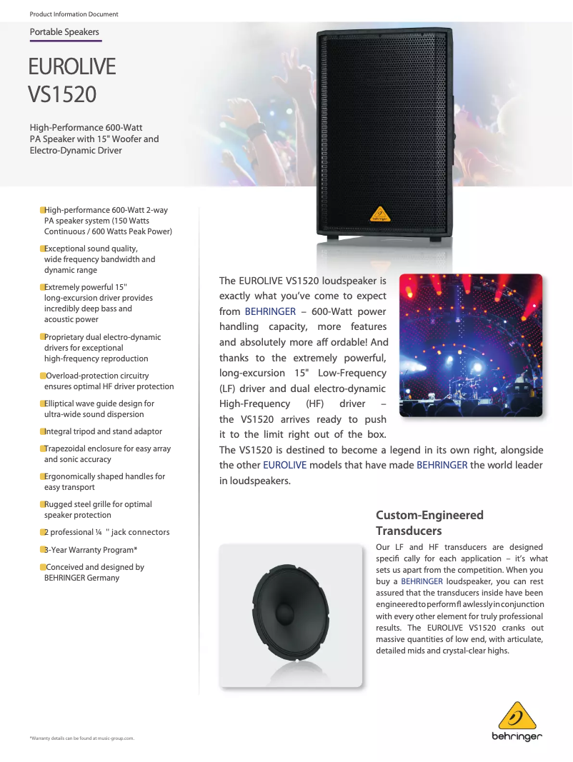 Imagen de la primera página del manual del dispositivo Eurolive VS1520