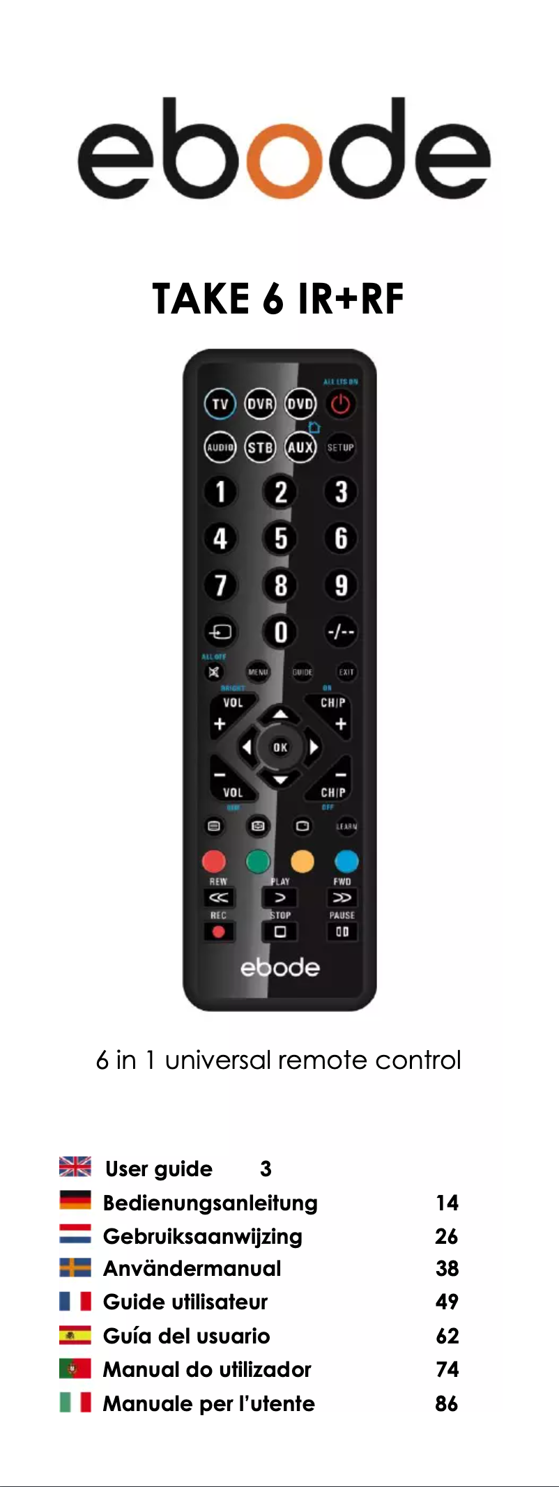 Imagen de la primera página del manual del dispositivo TAKE 6 IR/RF