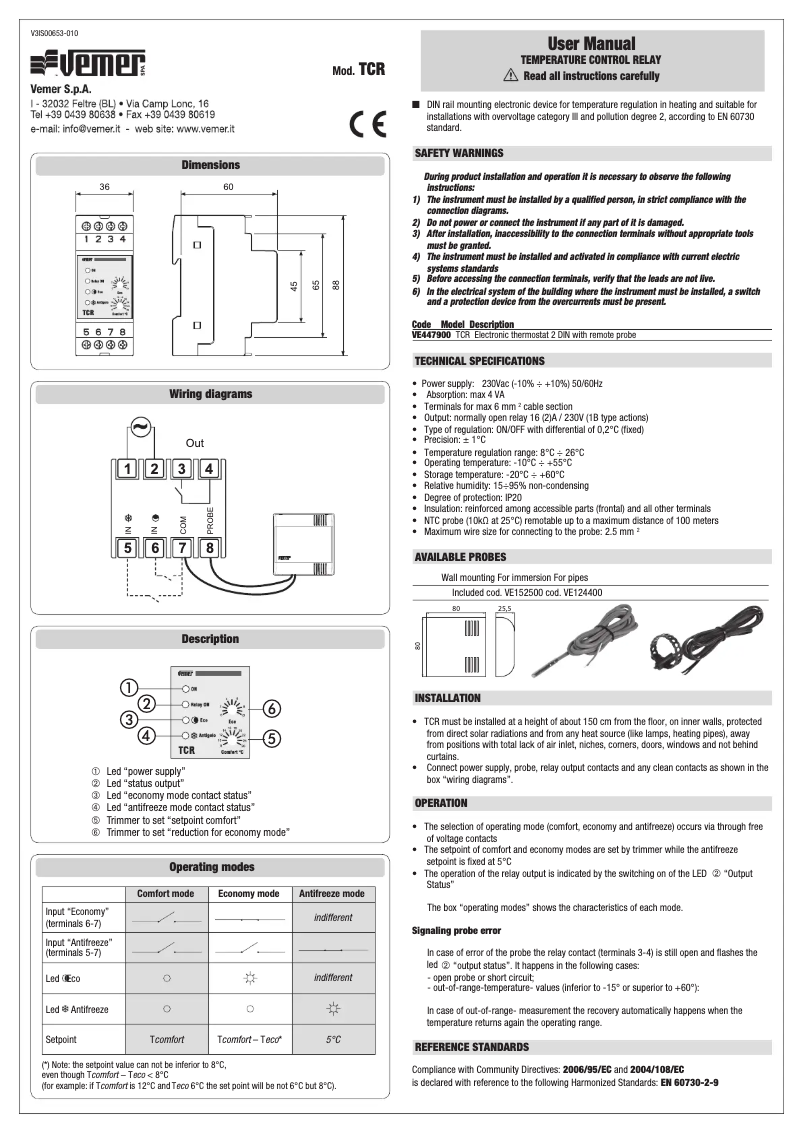 Página 1 del manual Manual de usuario Vemer TCR
