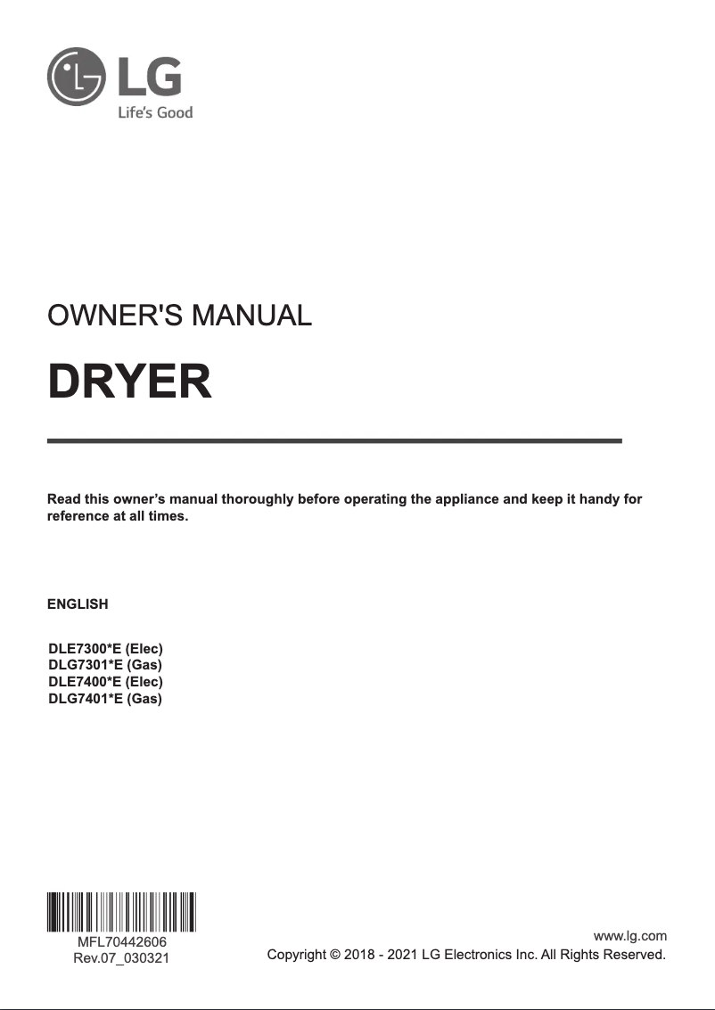 Imagen de la primera página del manual del dispositivo DLE7400WE