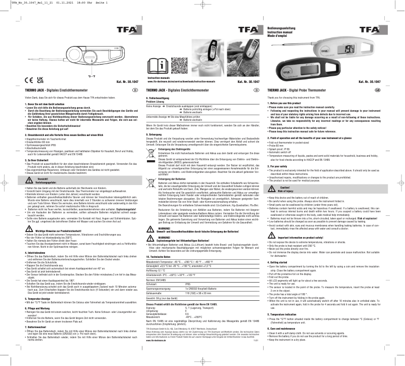 Imagen de la primera página del manual del dispositivo 30.1047.01