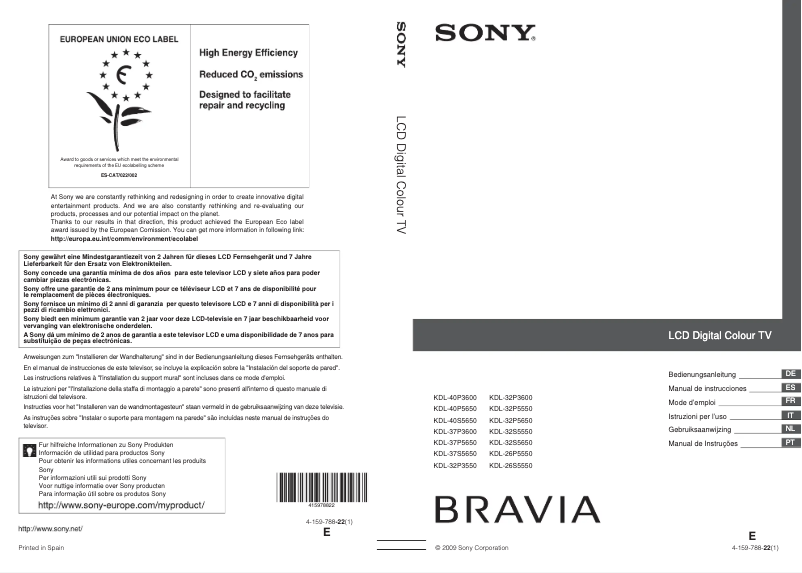 Página nº 1 - Manual de usuario Sony Bravia KDL-32P5650