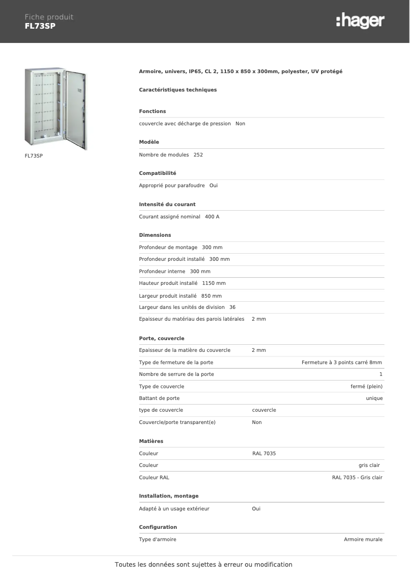 Página 1 del manual Manual de usuario Hager FL73SP