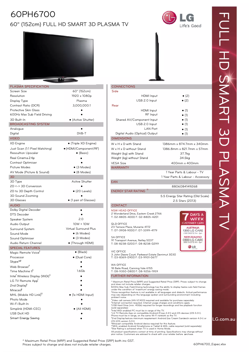 Imagen de la primera página del manual del dispositivo 60PH6700