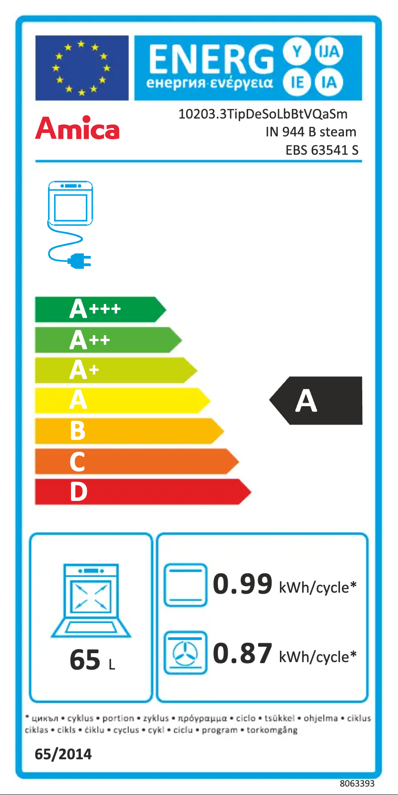 Página nº 1 - Etiqueta energética Amica EBS 63541 S