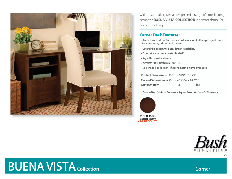 Página 1 del manual Ficha técnica Bush Buena Vista MY13815-03