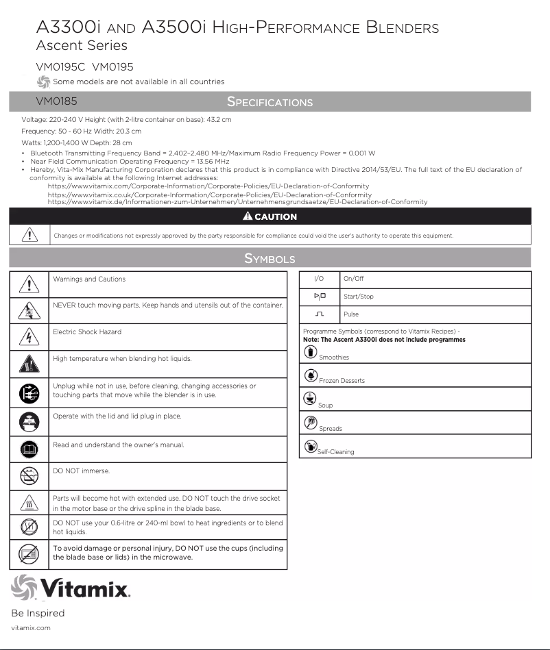 Página 1 del manual Manual de usuario Vitamix Ascent A3300i