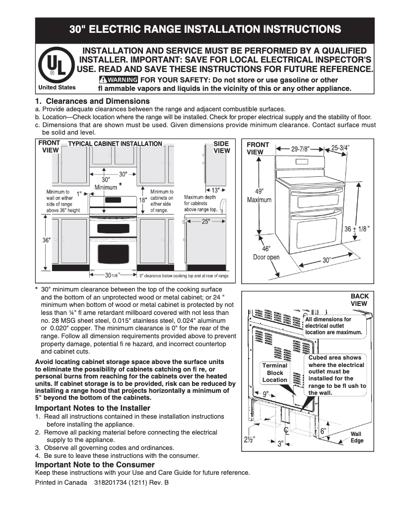 Página 1 del manual Guía de instalación Frigidaire FGEF301DNW