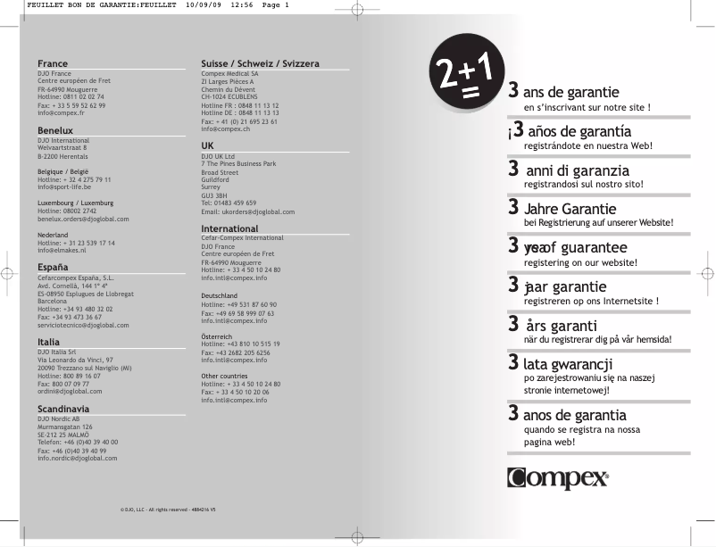 Página 1 del manual Información de garantía Compex Fit 1.0