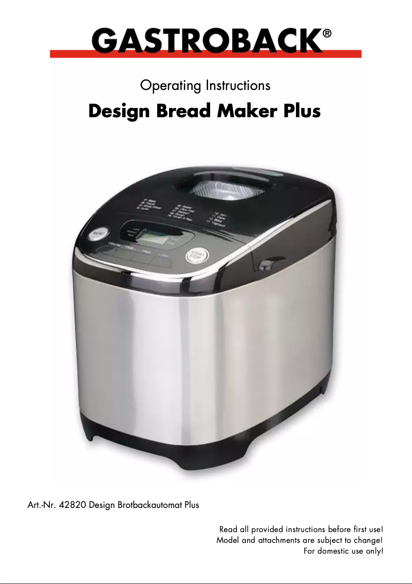 Página nº 1 - Manual de usuario Gastroback Design Bread Maker Plus 42820