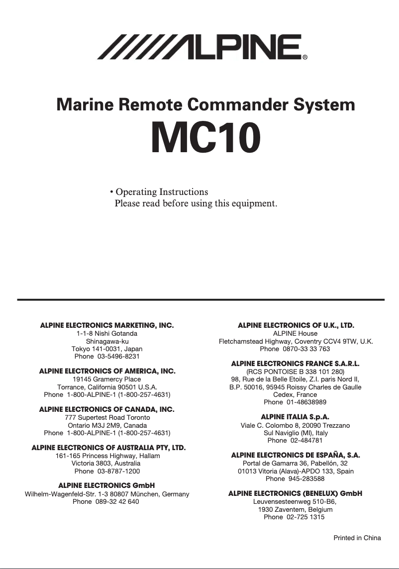 Página nº 1 - Manual de usuario Alpine MC-10
