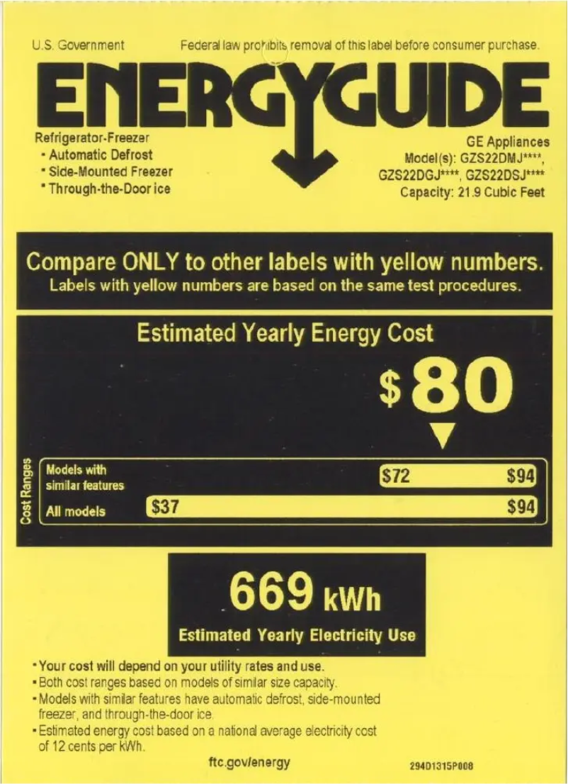 Página 1 del manual Etiqueta energética GE GSHF6KGZCC