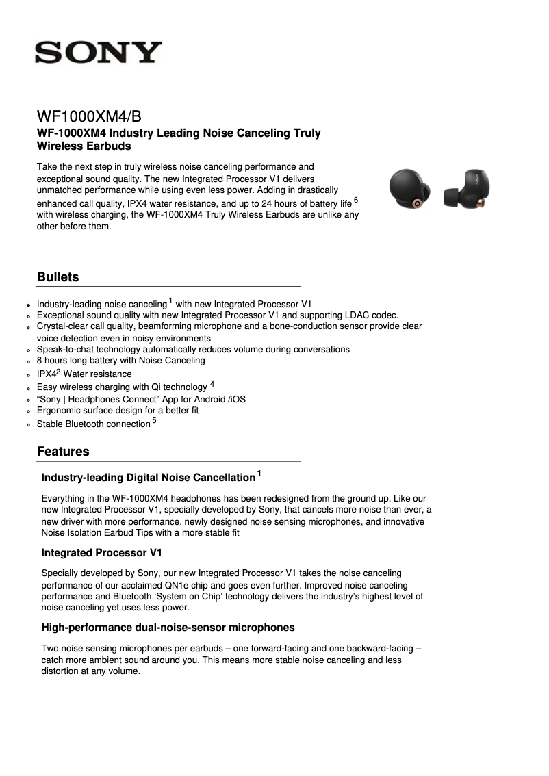 Imagen de la primera página del manual del dispositivo WF-1000XM4