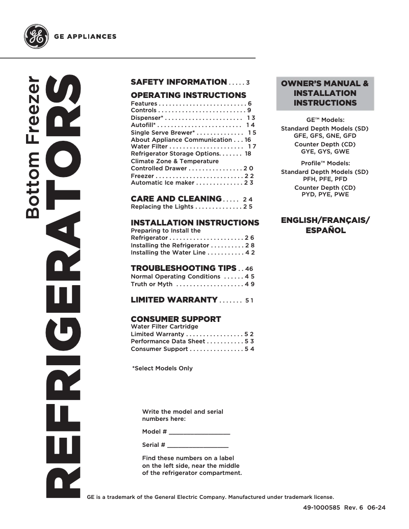 Página 1 del manual Guía de instalación GE Profile PYD22KBLTS