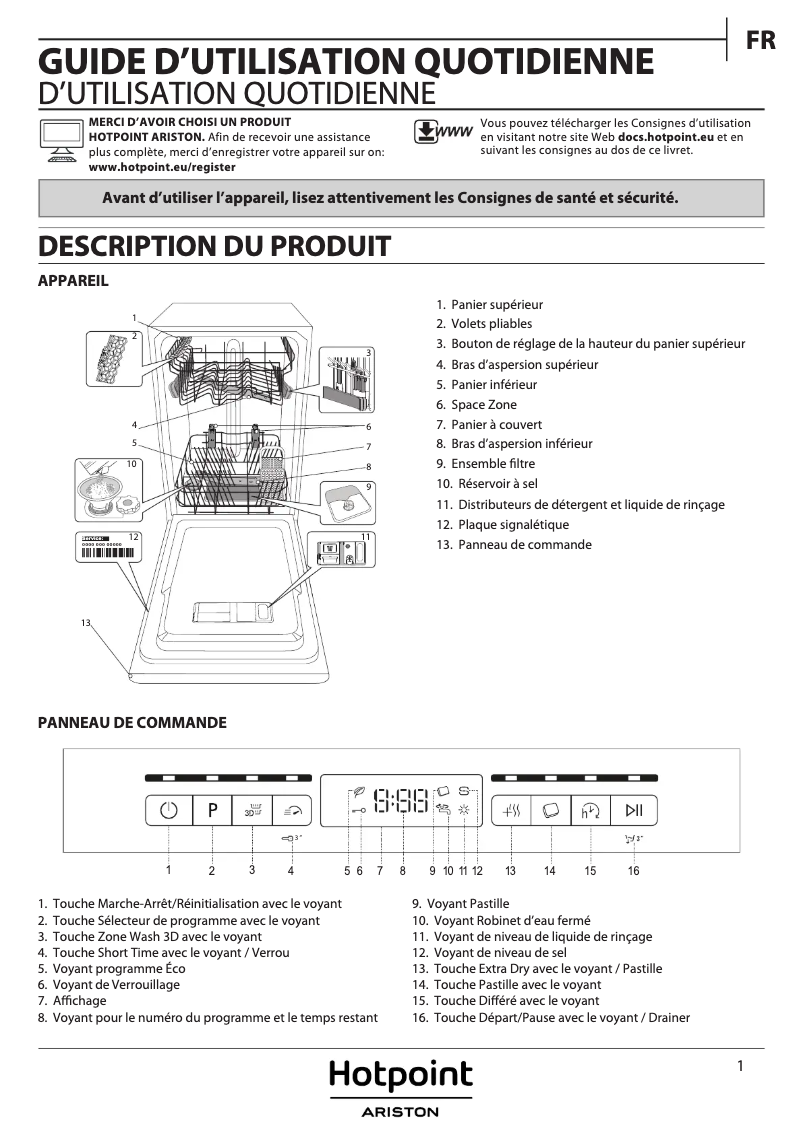 Página 1 del manual Manual de usuario Hotpoint Ariston HSFO 3T223 W