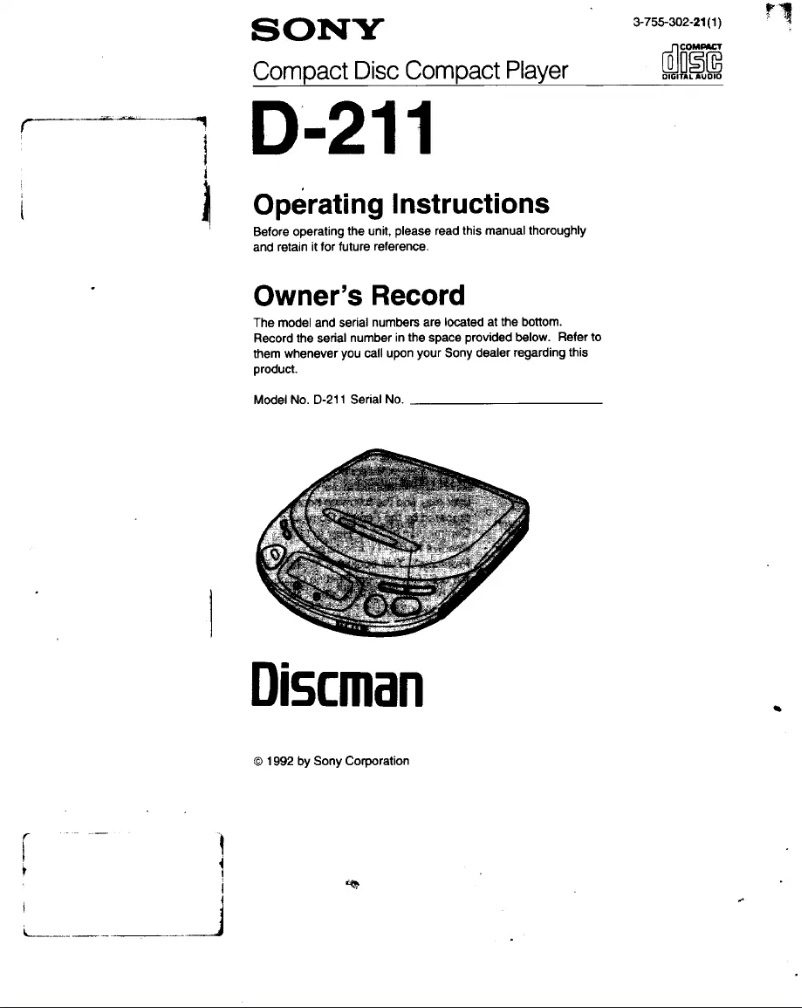 Imagen de la primera página del manual del dispositivo Discman D-211