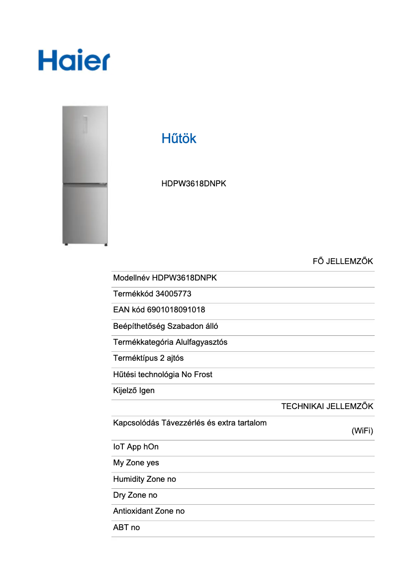 Página 1 del manual Etiqueta energética Haier HDPW3618DNPK