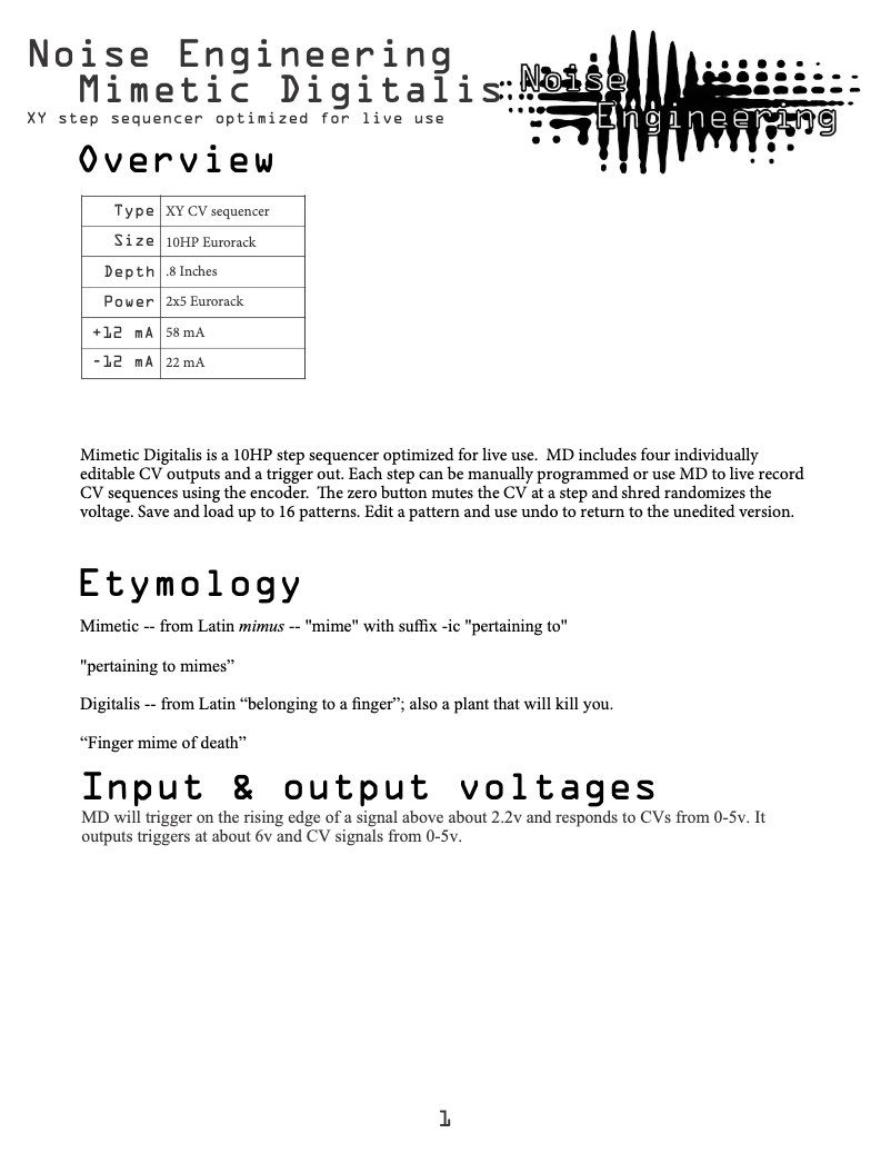 Imagen de la primera página del manual del dispositivo Mimetic Digitalis