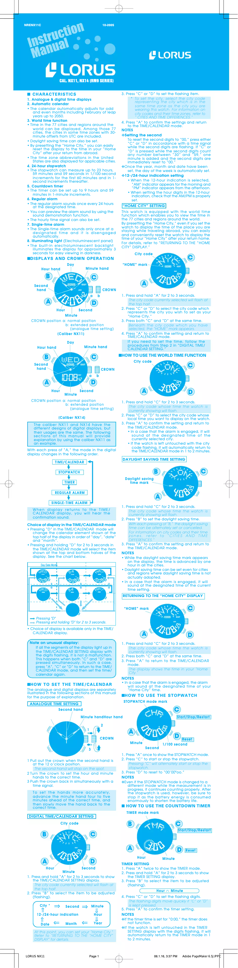 Página 1 del manual Manual de usuario Lorus NX14