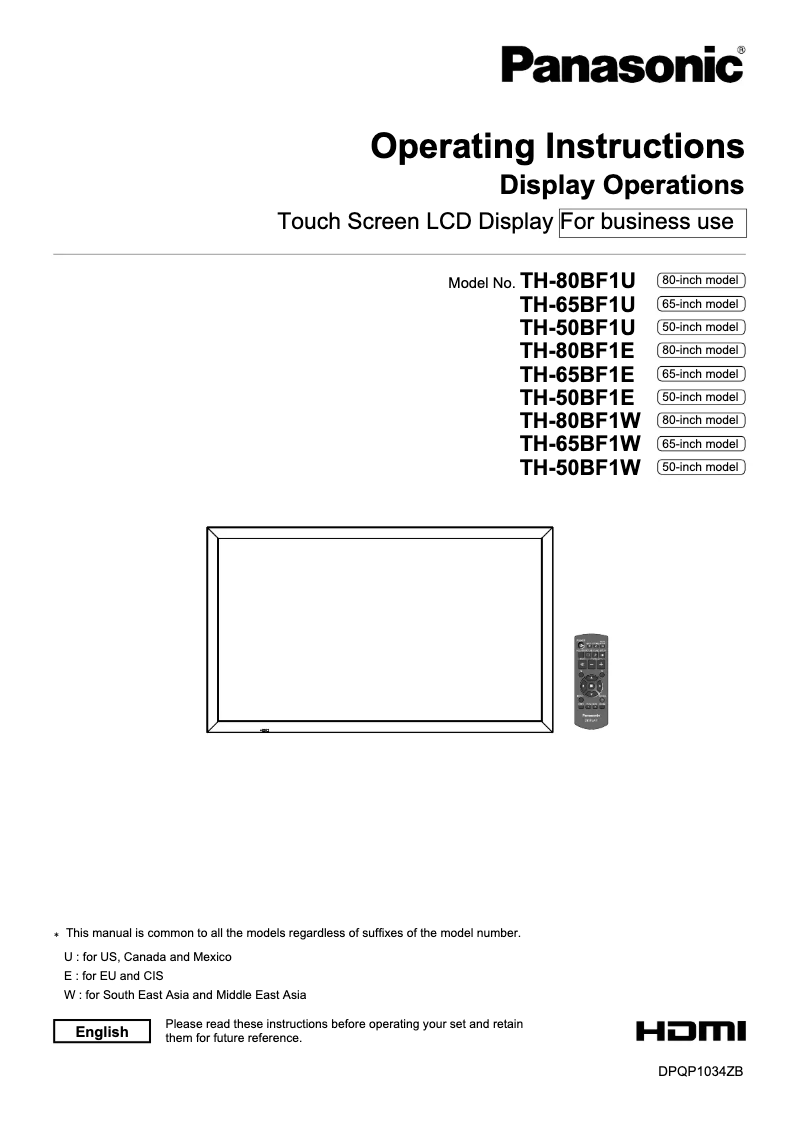Página 1 del manual Manual de usuario Panasonic 65IN LED INTERACTIVE