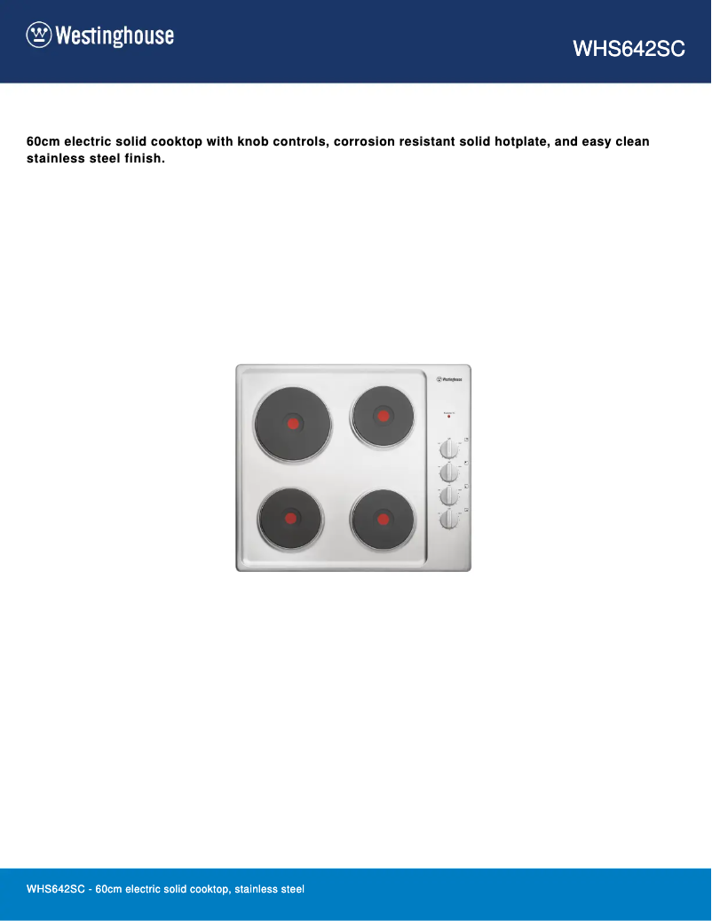 Página 1 del manual Ficha técnica Westinghouse WHS642SC