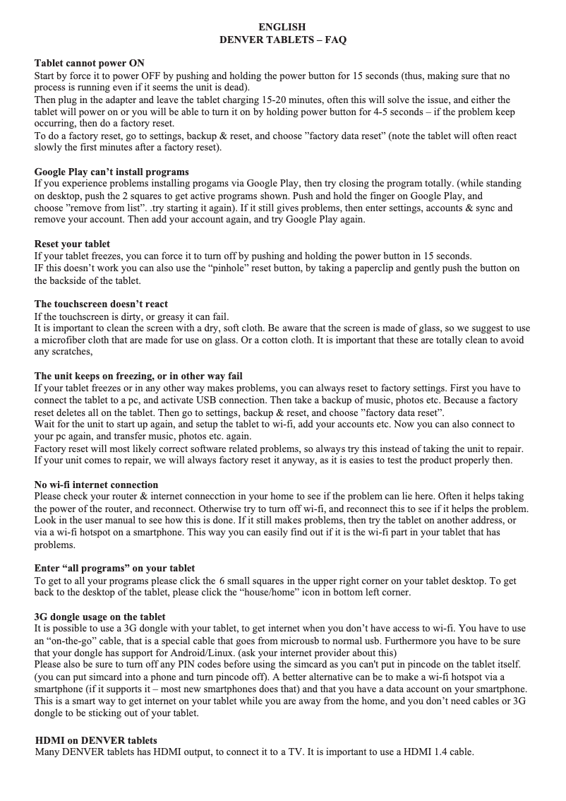 Página 1 del manual Manual de usuario Denver TAD-90032MK2 tablet