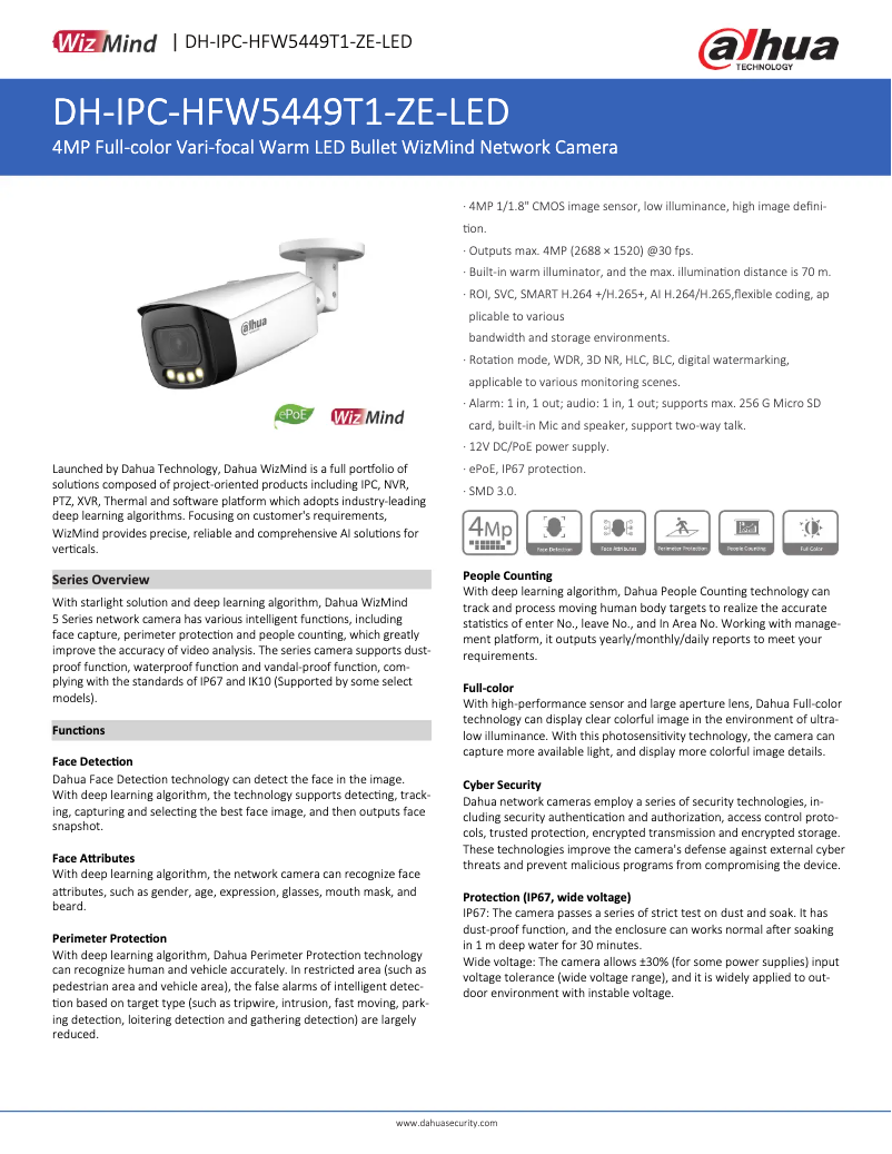 Página 1 del manual Ficha técnica Dahua Technology IPC-HFW5449T1-ZE-LED