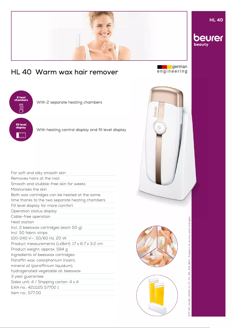 Página 1 del manual Ficha técnica Beurer HL 40