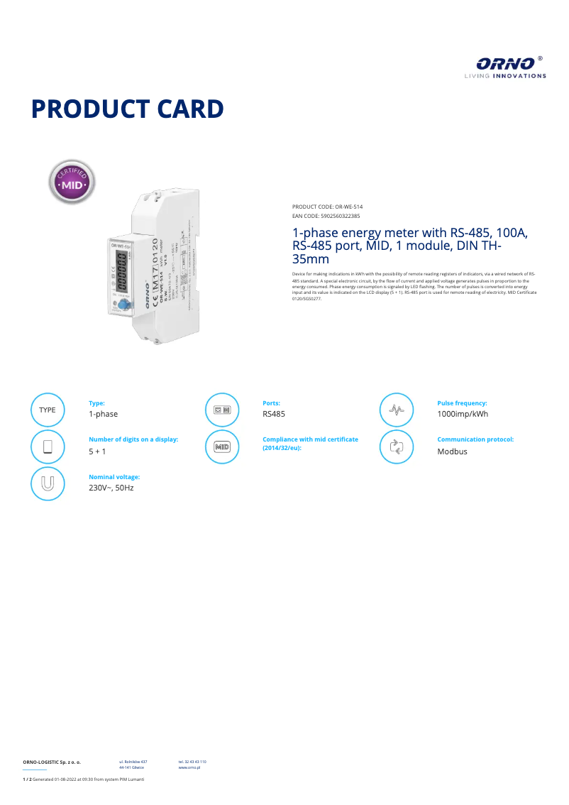 Página 1 del manual Ficha técnica ORNO OR-WE-514