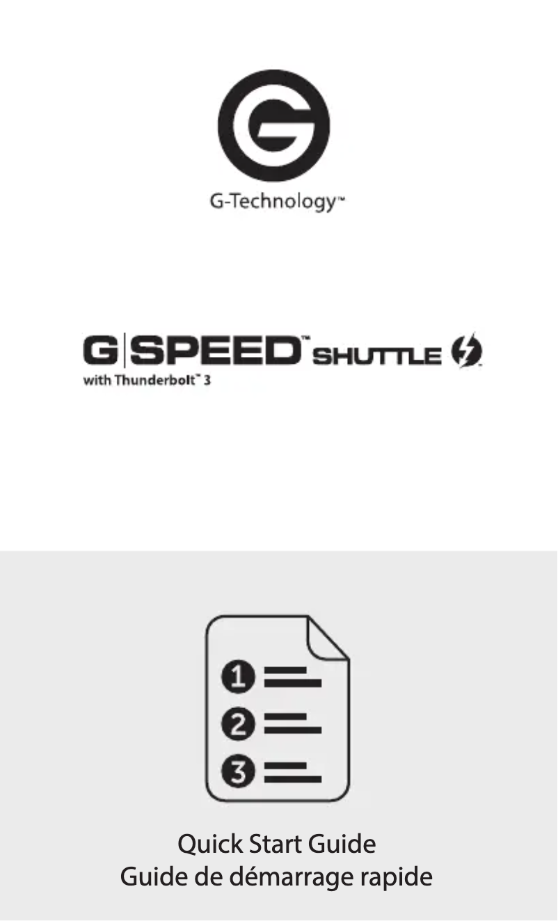 Imagen de la primera página del manual del dispositivo G-SPEED Shuttle with Thunderbolt 3